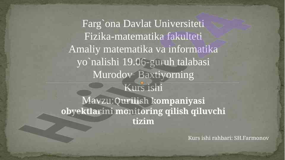 Monitoring qurilish kompaniyasi tizimi c# dasturlashida