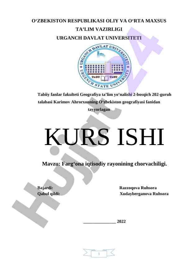 Fargʻona iqtisodiy rayoni chorvachiligi kurs ish