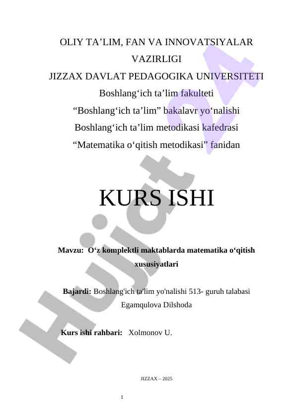 O‘z komplektli maktablarda matematika o‘qitish