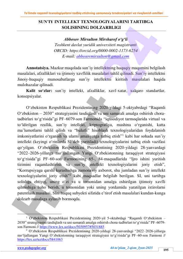 Raqamli texnologiyalar va sun’iy intellekt tahlili