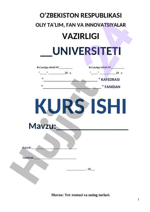 Yer Rentasi Va Uning Turlari