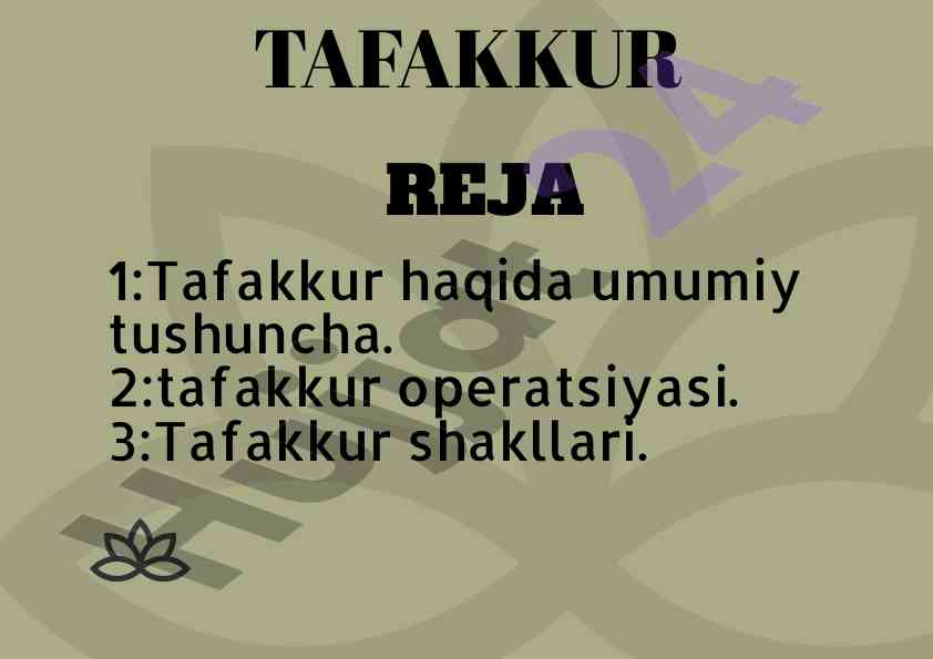 Tafakkur jarayonlari va ularning tushunchalari
