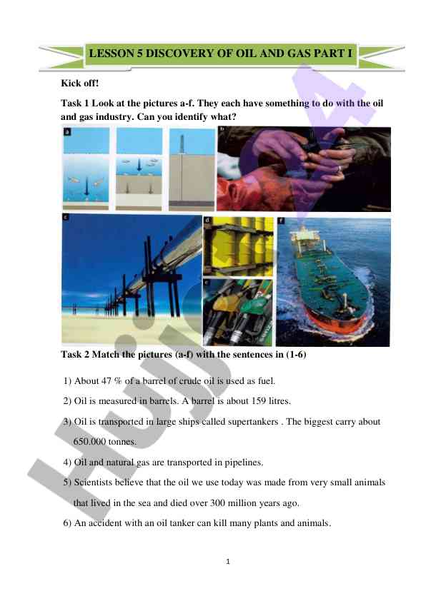 Oil and gas industry vocabulary and tasks