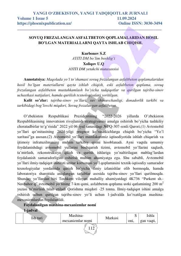 Sovuq frezalangan asfaltbeton qoplamalaridan materiallarni qayta ishlash