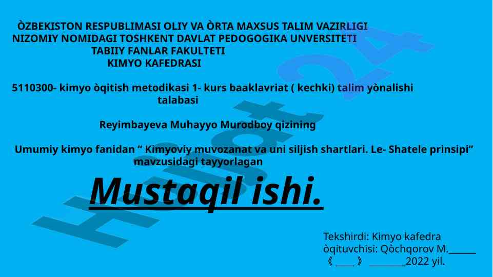 Kimyoviy muvozanat va siljish shartlari