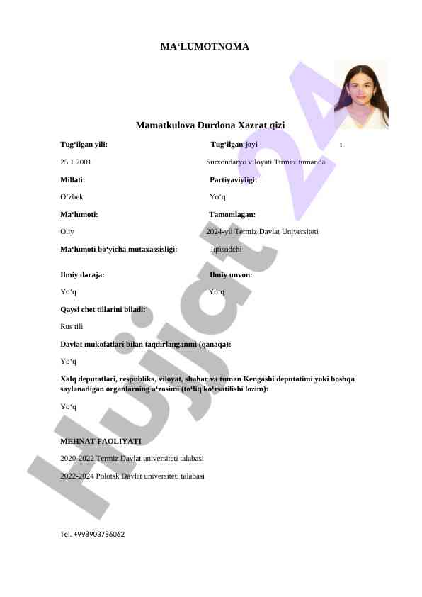 Iqtisodchi mutaxassisligi bo'yicha ma'lumotlar