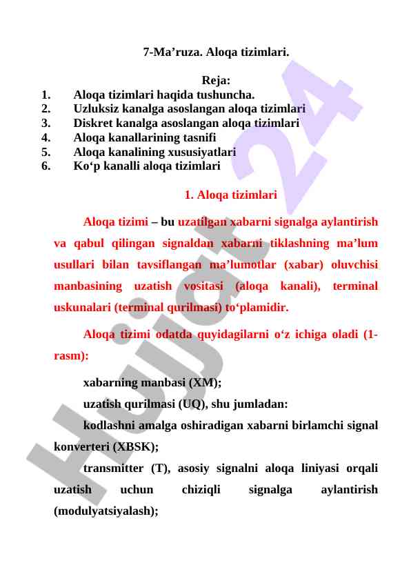 Aloqa tizimlari haqida ma’ruza