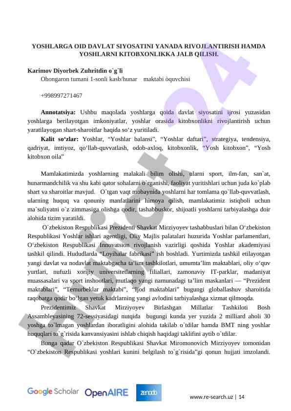 Yoshlarga oid davlat siyosatini rivojlantirish