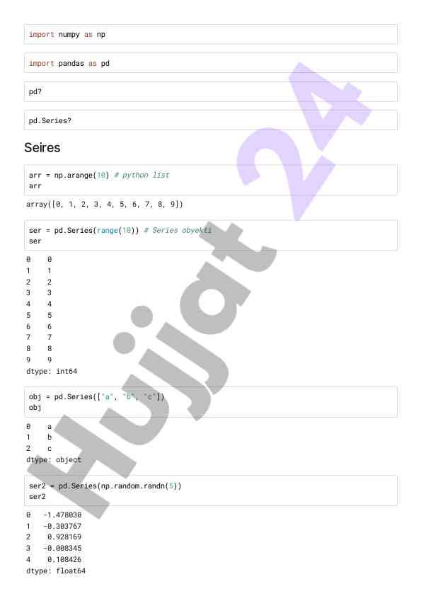 Pandas series creation and manipulation examples