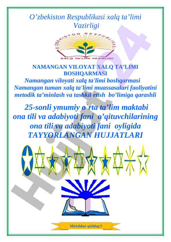 Ona tili va adabiyoti fani oyligi rejasi