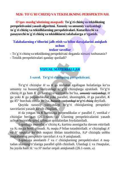 To'g'ri chiziq va tekislikning perspektivasi