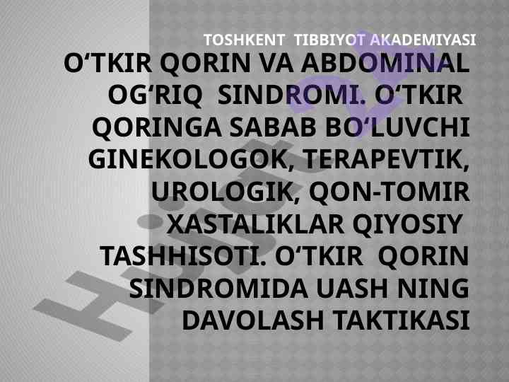 O‘tkir qorin va abdominal og‘riq sindromi tashhisi