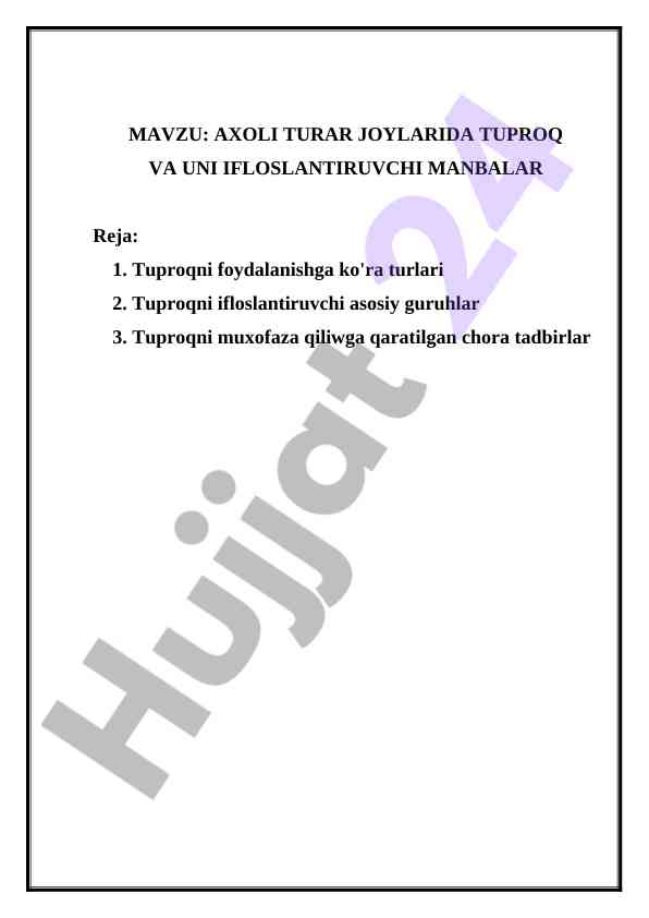 Tuproq va ifloslantiruvchi manbalar tahlili