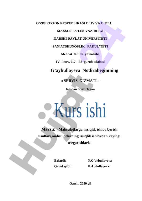 Mahsulotlarda issiqlik ishlov berish usullari