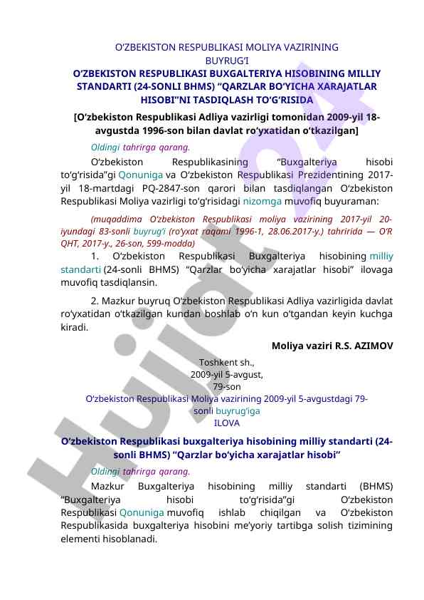 O‘zbekiston respublikasi buxgalteriya standarti tasdiqlash