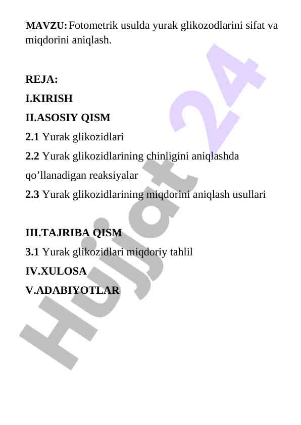 Fotometrik usulda yurak glikozidlari sifat aniqlash