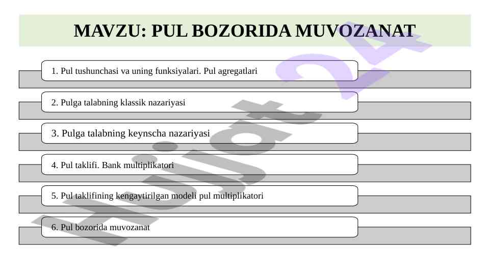 Pul bozorida muvozanat tahlili