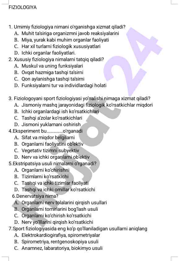 Fiziologiya fanining asosiy tamoyillari