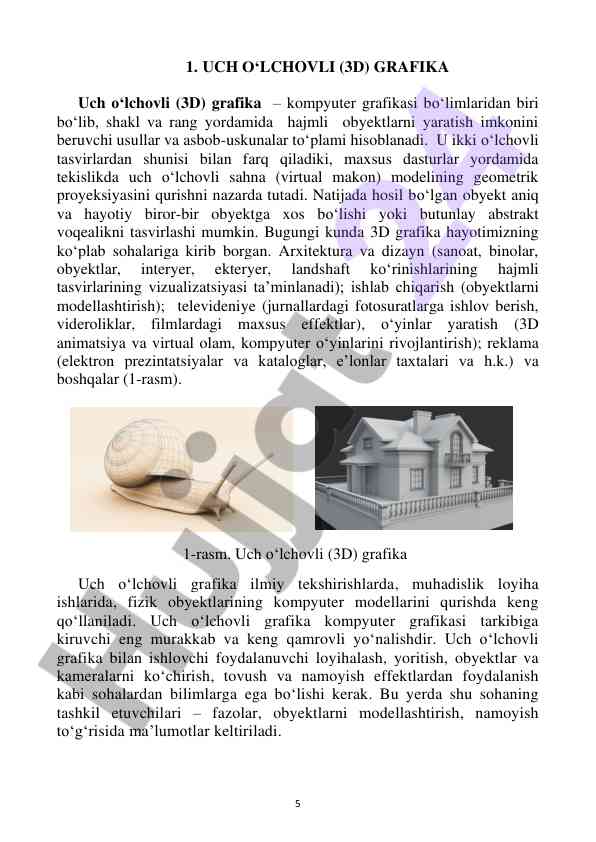 Uch o‘lchovli grafika va uning foydalanilishi