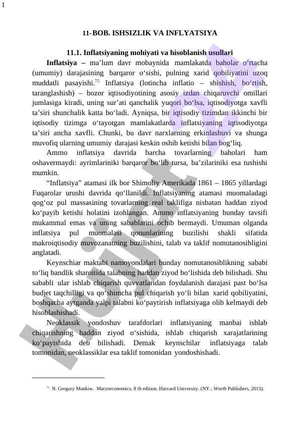 Inflatsiyaning mohiyati va hisoblanish usullari