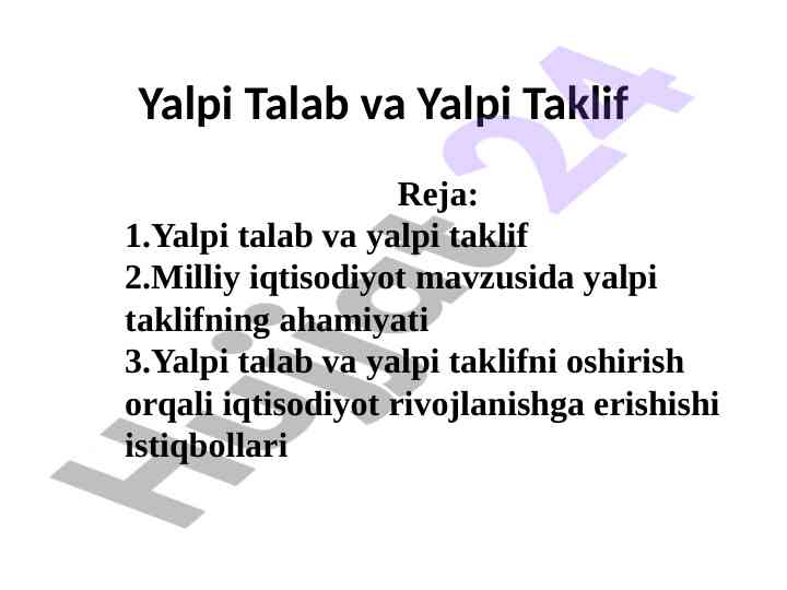Yalpi talab va yalpi taklif mavzusi tahlili