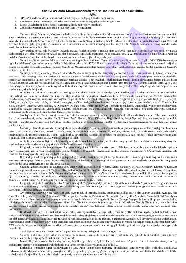 Movarounnahrda xiv-xvi asrlarda tarbiya tinchliklari