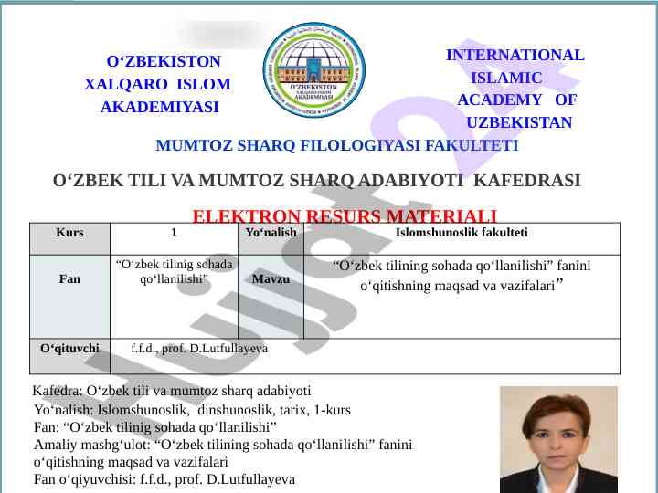 O‘zbek tilining sohada qo‘llanilishi amaliy mashg‘ulot