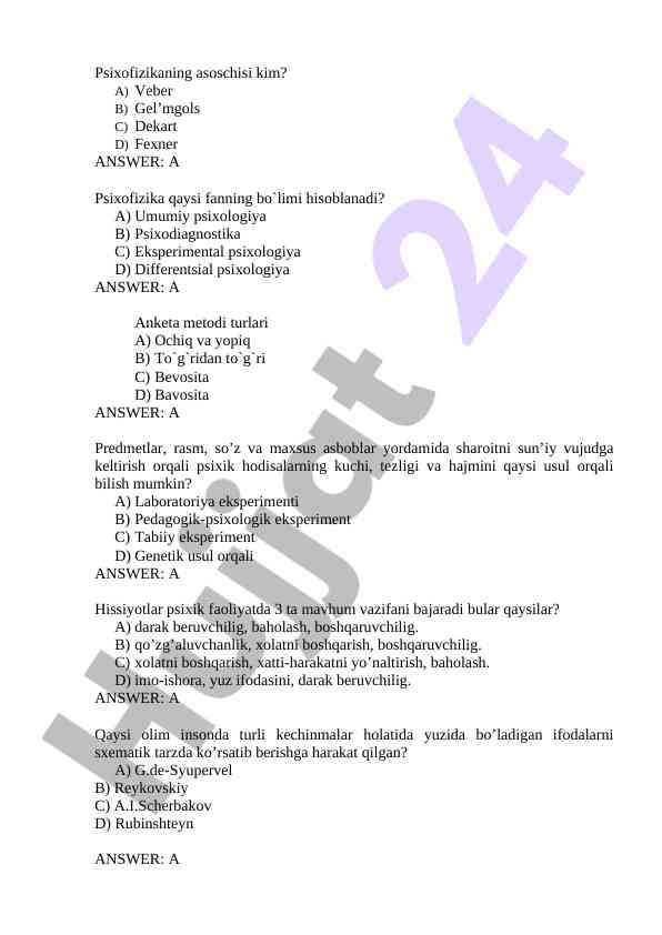 Eksperimental psixologiyaning asosiy usullari