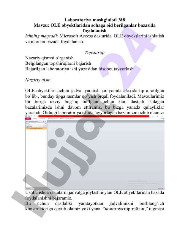 Ole ob'ektlari bilan ishlash laboratoriya mashg‘uloti