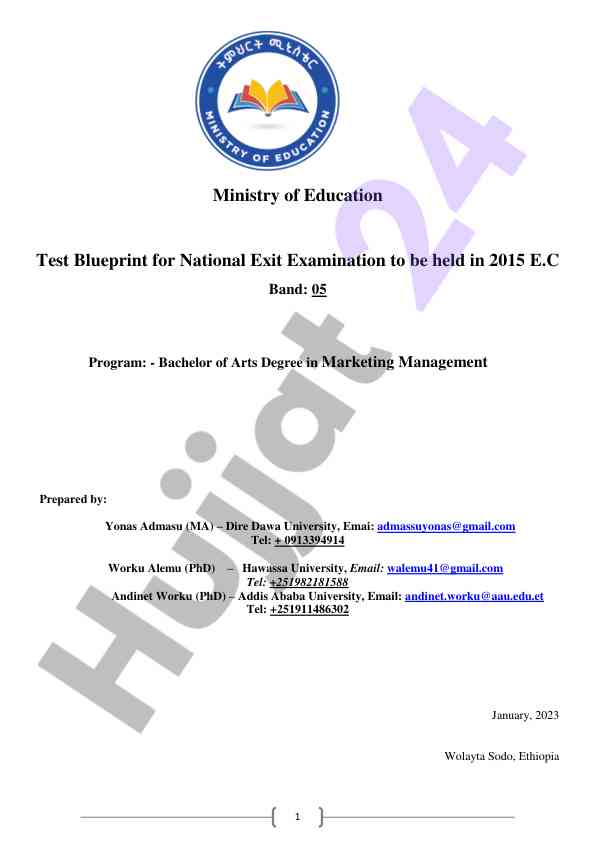 Test blueprint for national exit examination 2015