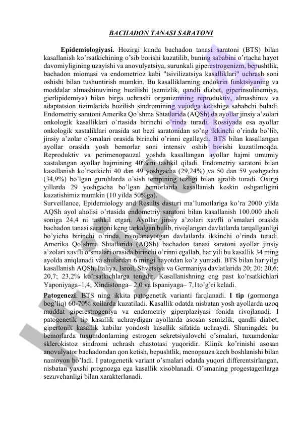 Bachadon tanasi saratoni epidemiologiyasi tadqiqoti