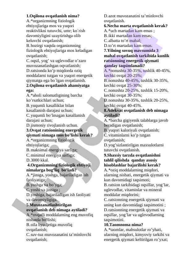 Oqilona ovqatlanish ahamiyati va asosiy qoidalari