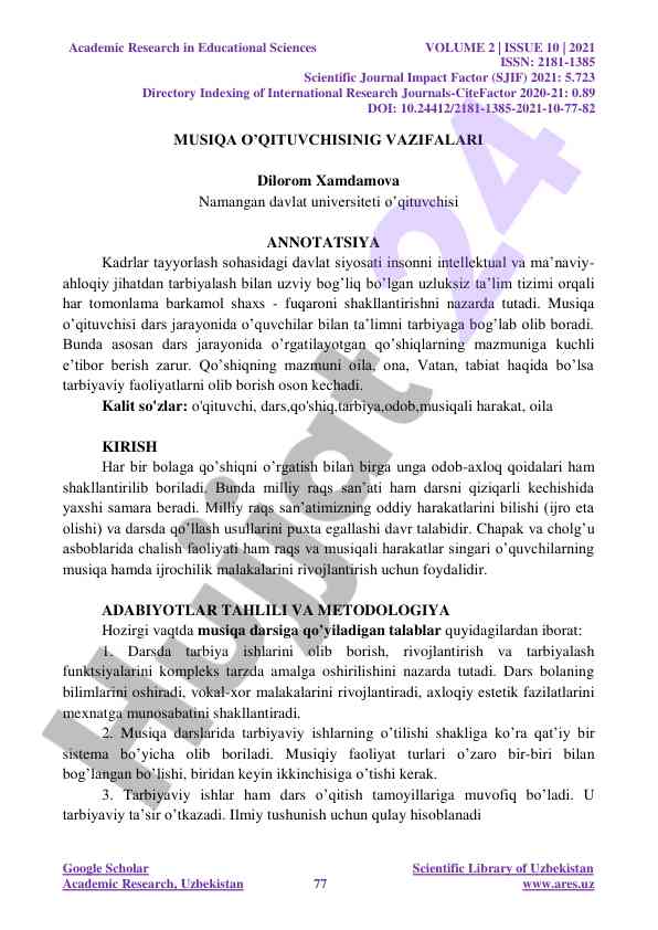 Musiqa o’qituvchisi vazifalari va ta’lim