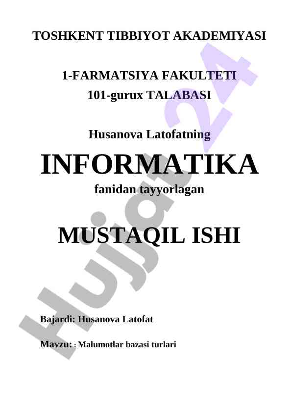 Malumotlar bazasi turlari va asosiy tushinchalar