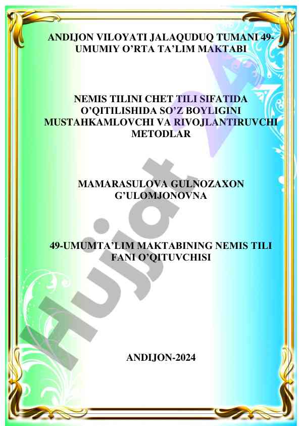 Metodlar nemis tilida so‘z boyligini rivojlantirish