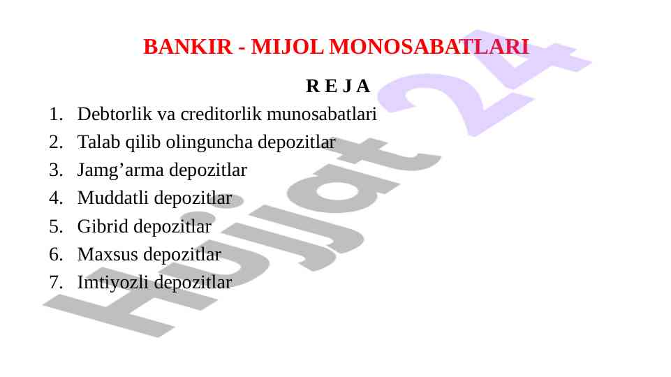 Bankir mijol munosabatlari tahlili