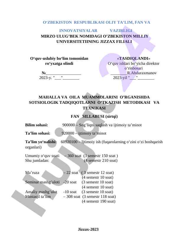Sotsiologik tadqiqotlarni o‘tkazish metodikasi va texnikasi