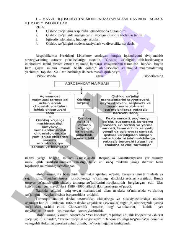 Qishloq xo'jaligini islohotlarida modernizatsiya