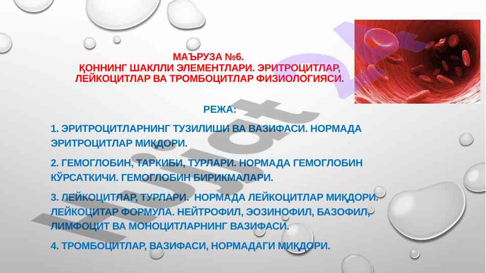 Қоннинг шаклли элементлари ва физиологияси