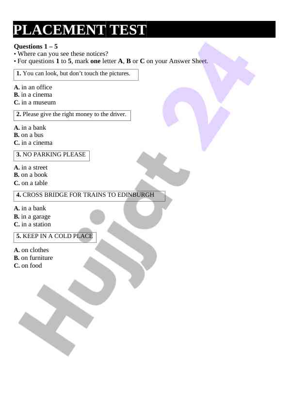 Placement test for language proficiency assessment