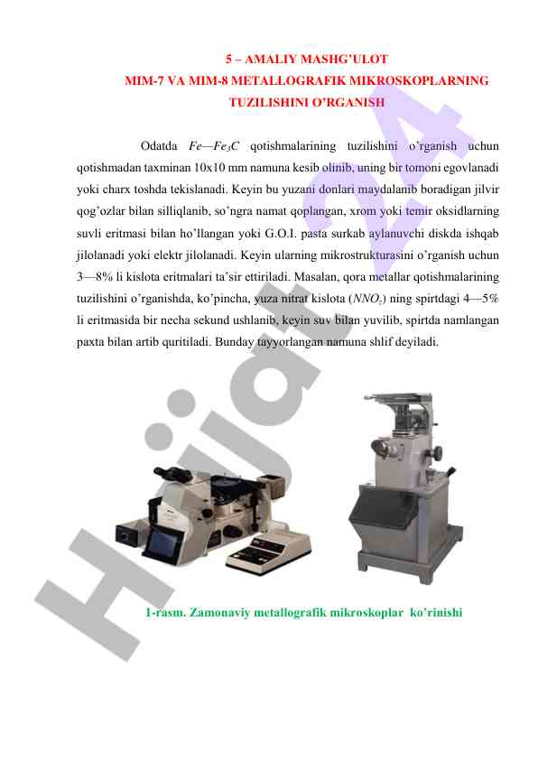 Mim-7 va mim-8 metallografik mikroskoplar tahlili