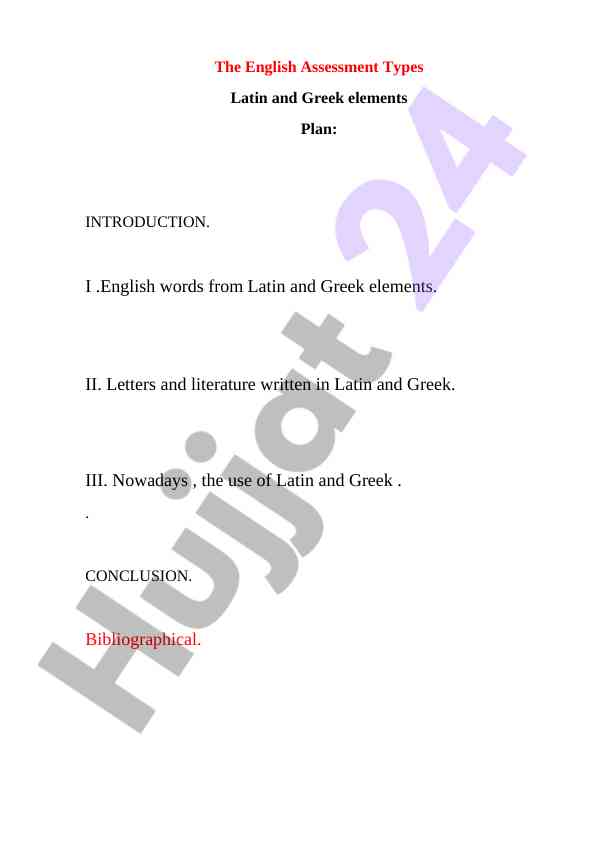 English Assessment Types In Latin And Greek Elements