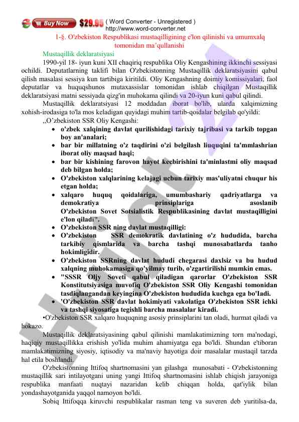 Mustaqillik deklaratsiyasi va o'zbekiston tarixi