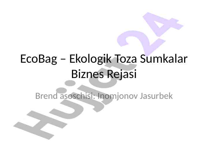 Ecobag – ekologik toza sumkalar biznes rejasi