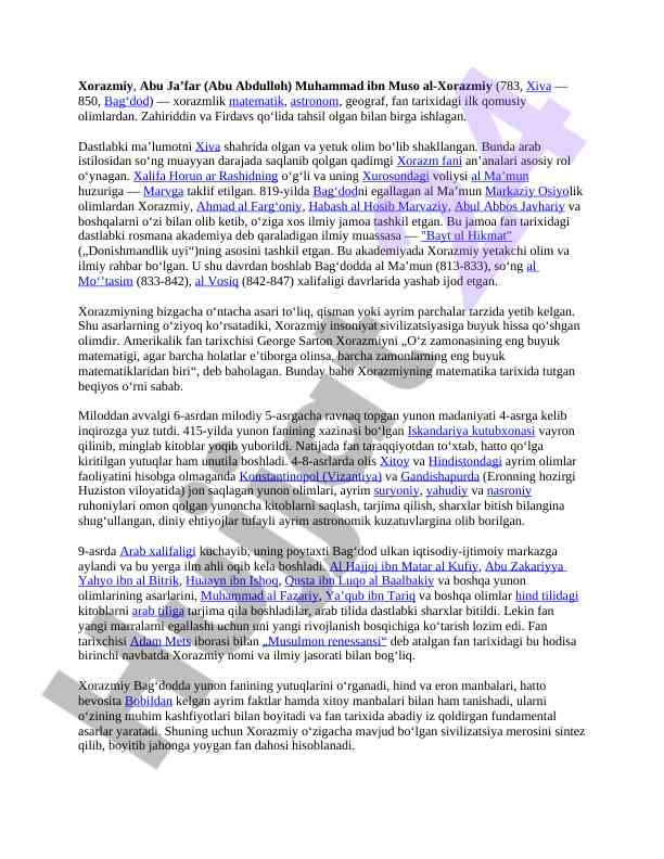 Xorazmiy: ilmiy meros va tarixi