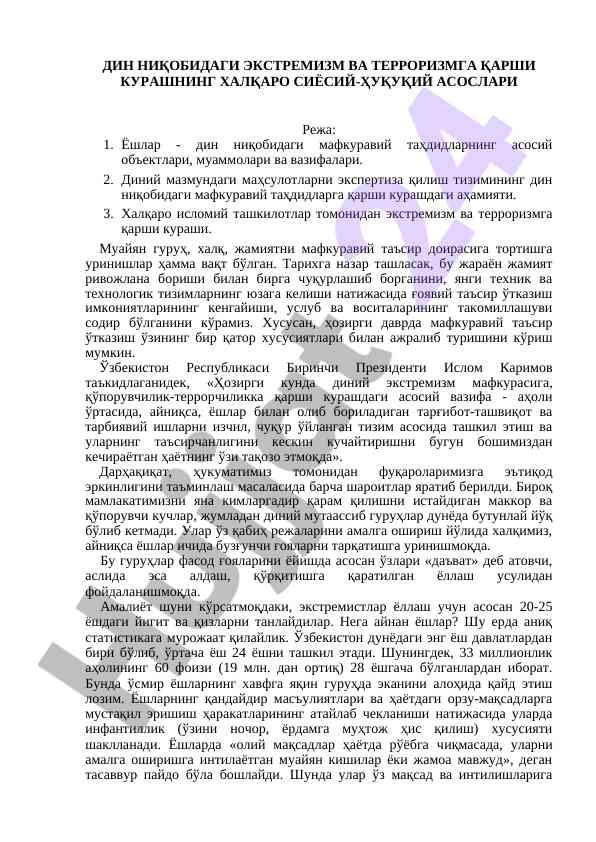 Din niqobidagi ekstremizmga qarshi kurashning asoslari