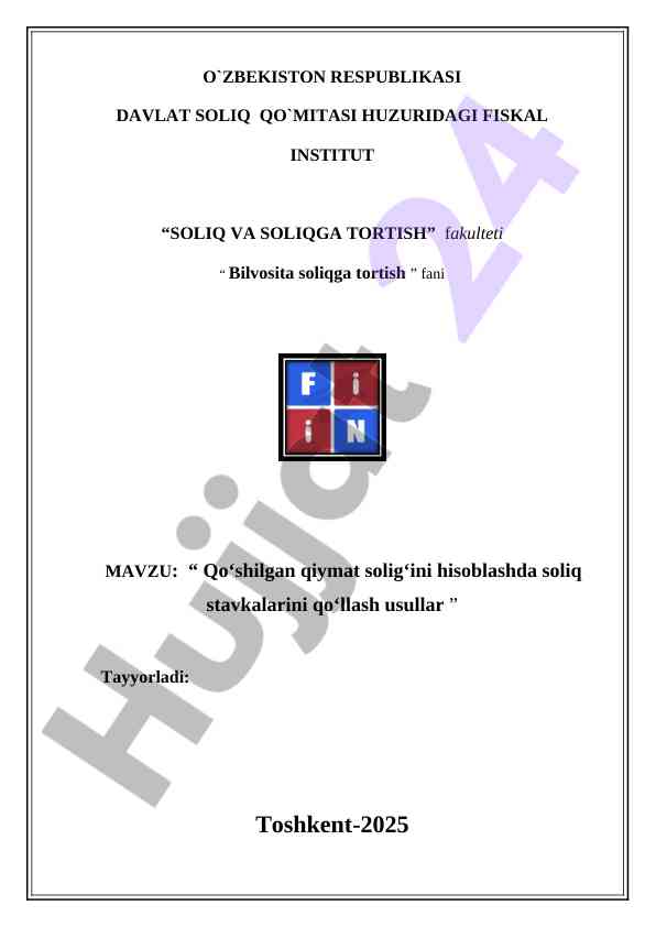 Qo'shilgan qiymat solig'ini hisoblash usullari