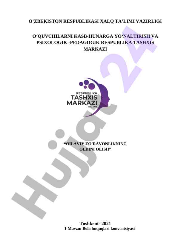 Bola huquqlari konventsiyasi o‘quv darsi
