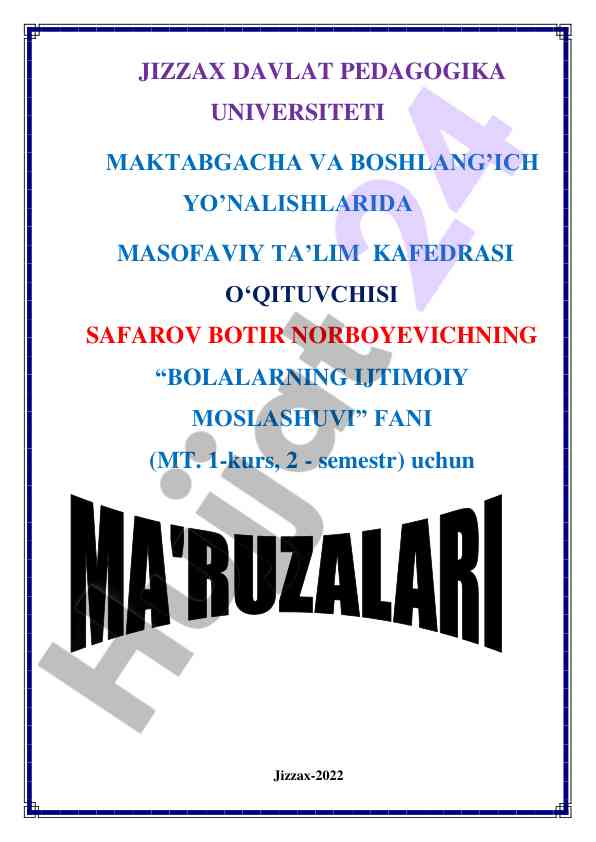 Bolalarning ijtimoiy moslashuvi mavzusi