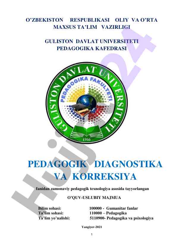 Pedagogik diagnostika va korrektsiya o‘quv-uslubiy majmua